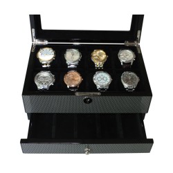 Klocklåda / klockbox i snygg kolfiber look - för 8 klockor och smycken