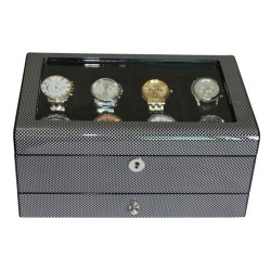Klocklåda / klockbox i snygg kolfiber look - för 8 klockor och smycken