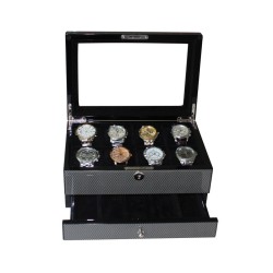Klocklåda / klockbox i snygg kolfiber look - för 8 klockor och smycken