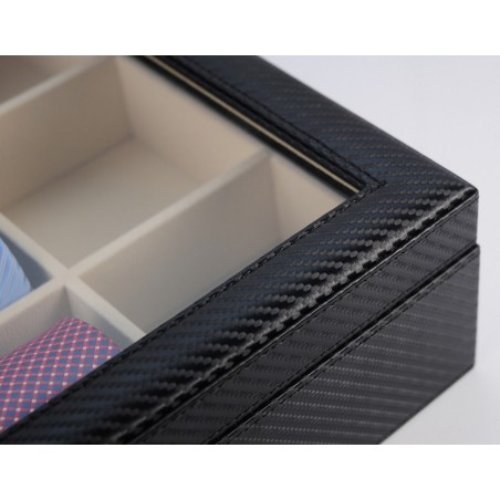 Slipslåda för 12 slipsar, svart kolfiber look
